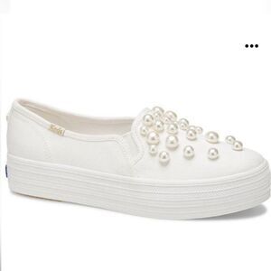 KATE SPADE x Keds Triple Decker Pearl Bridal Slip On Platform Shoes
